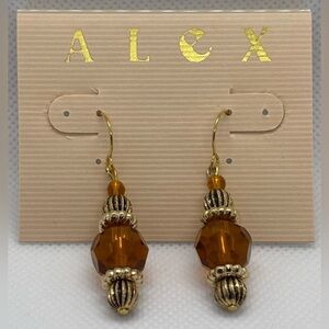 New Alex Amber & Orange Beaded Dangle Earrings
